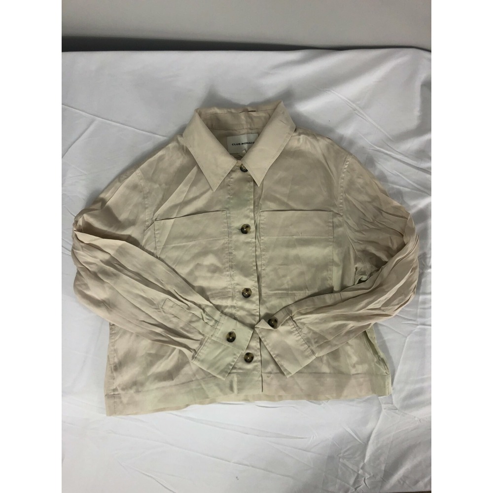 Club Monaco Womens Size Medium Tan Beige Button Up Long Sleeve Shirt